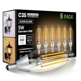 Eastiya Dusk to Dawn Light Bulbs Outdoor: 5W Equivalent 40W, Candelabra B11 Light Bulb, 3000K Warm White, Edison LED Bulbs E12 Base, Lighting Sensor, Auto On/Off for Porch Patio Garage, 6 Pack