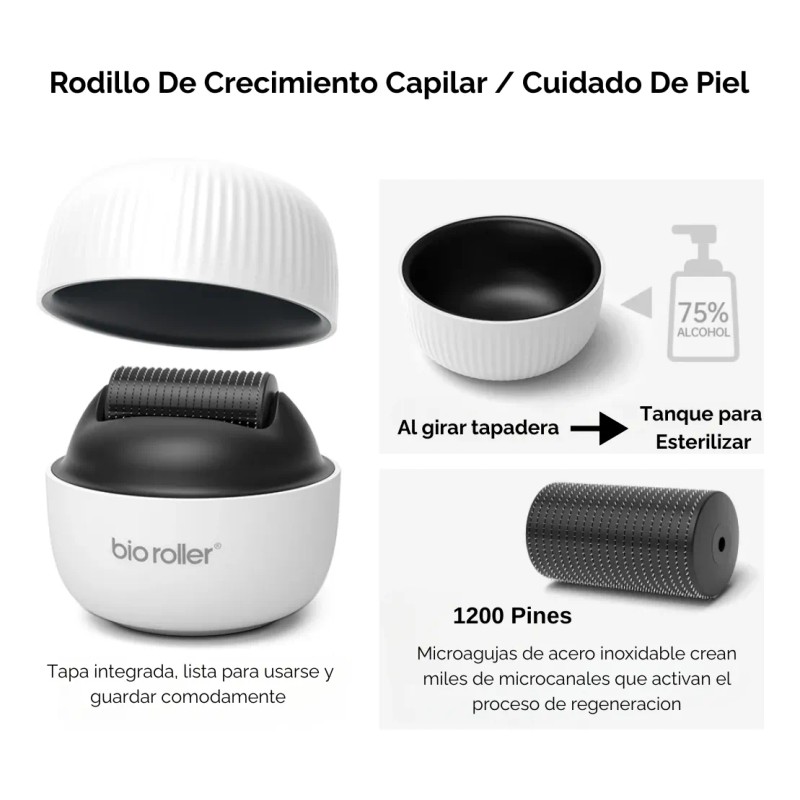 Rodillo Facial Y Capilar 1200 Dermarroller Estuche Bioroller
