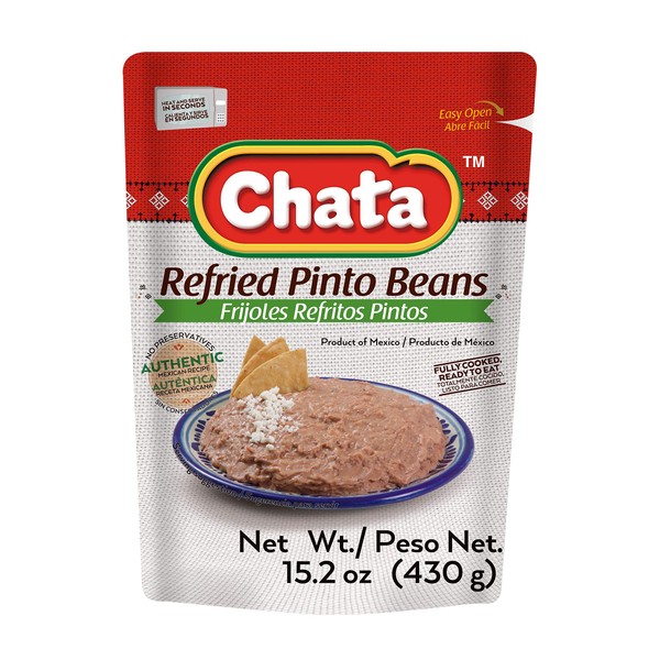 Chata Refried Pinto Beans Pouch | Practical + Delicious | Ready-to-Eat | No Preservatives | 15.2 Ounce (Pack of 1)