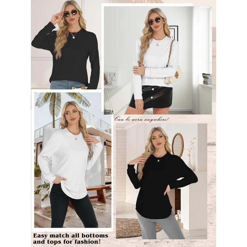 AURUZA Long Sleeve Shirts for Women, Crew Neck Side Split