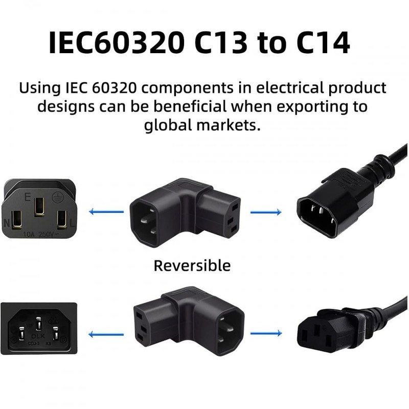 CY Adapter IEC Male C14 to Down Angled 90 Degree