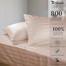 URBANHUT 800 Thread Count Egyptian Cotton Damask Striped Queen Size Sheets Set (4 Pc) - Ultra Soft & Smooth, Sateen Weave Queen Size Sheets, Luxury Hotel Sheets with 16" Deep Pocket - Blush Pink