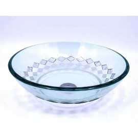 Lorixon 16" Clear Tempered Glass Vessel Sink Unique Square Pattern Pop Up Drain Chrome