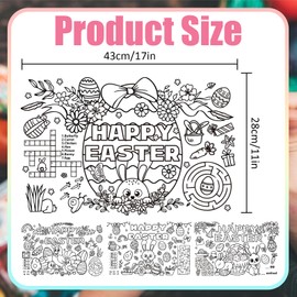Easter Coloring Placemats for Kids 24 Pcs Disposable Paper Mats for Kids Table 17' x 11' Easter Disposable Paper Place for Easter Party Decorations School Activity Supplies