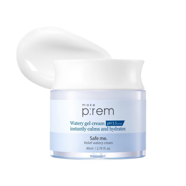 make prem Safe me. Relief Watery Cream, EVE VEGAN, Korean cooling watery gel cream, 74% Opuntia ficus-indica stem extract boosts your skin’s moisture, Certified Quick Calming, Hydration and Absorption for Oily Dry skin and All Skin Type, 80ml, 2.70 Fl Oz.