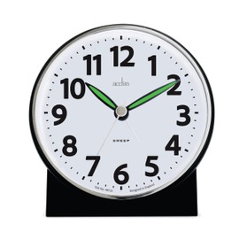 Acctim Micah Alarm Clock, Analogue Display, Non-Ticking, Blue LED Backlight, White (Matt Black)