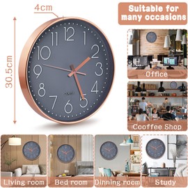 FAMKEEP Wall Clock, 12 Inch Wall Clock, Without Ticking Noise, Quartz Silent Wall Clock, Large, Round Wall Clock, Modern Minimalist Wall Clock for Living Room, Dark Blue