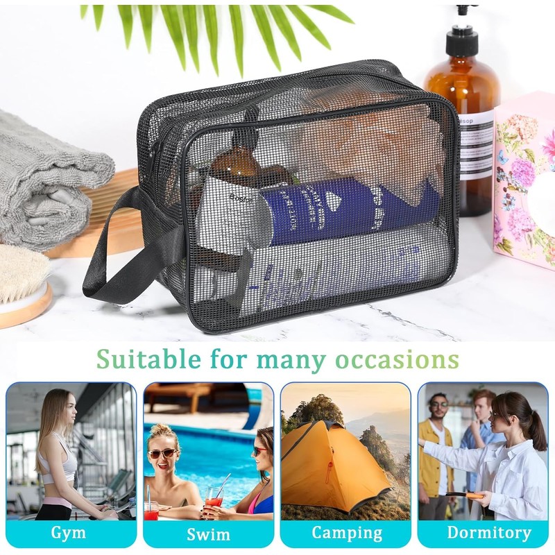 1PC Black Mesh Shower Caddy Toiletry Bag, Dorm Room Portable