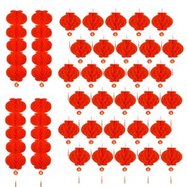 34 Pieces 10 Inch Chinese Red Paper Lanterns Festival Decorations for New Year, Spring Festival, Lantern Festival, Wedding and Restaurant