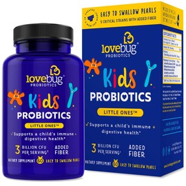 lovebug PROBIOTICS Little Ones Kids Probiotics, 120 Pearls – 3 Billion CFU w/Added prebiotic Fiber – Allergen-Free, Non-GMO