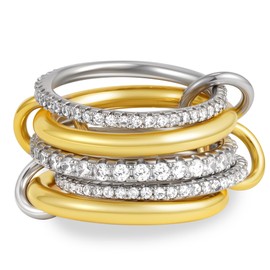 Decholly Gold Stackable Rings for Women, 18K Gold Plated Cubic Zirconia Rings, Silver Gold Multi Ring Mixed Metals Stackable Ring Set for Women Non Tarnish Size 9