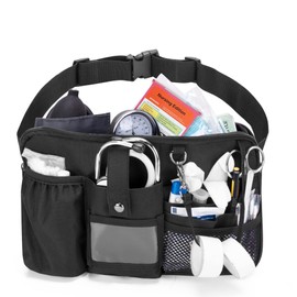 Trunab Utility Nurse Fanny Pack with 12 Essential Tool Pockets, Tape Holder, Adjustable Waist Belt, Medical Organizer Pouch for Nurse, Doctor Black
