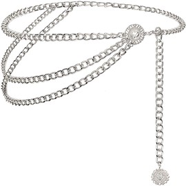 Suyi Silver Chain Belts for Women Waist Chain Belt Multilayer Body Belly Chain 110CM Silver