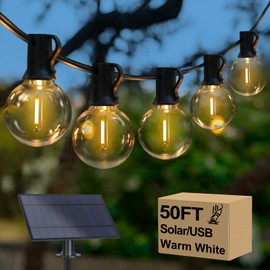 50FT Solar String Lights, Waterproof LED Outdoor String Lights, G40 Globe Patio Lights Solar Powered with 27 Shatterproof E12 Bulbs, 2700K Solar Lights for Outside Porch Garden Backyard Party Decor