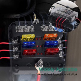 Deyooxi 6 Way Fuse Block,12V Blade Fuse 6 Circuit ATC/ATO Waterproof Fuse Box Holder with LED Indicator Waterpoof Cover for 12V/24V Automotive Truck Boat Marine RV Van Vehicle (with 8 pcs Fuse)