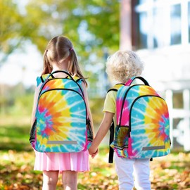 MFTJYO Tie Dye Backpack Rainbow Backpack for Girls Swirl School Book Bag Iridescent Elementary Schoolbag Kids Bookbag College Travel Laptop Daypack Casual Rucksack with Reflective Strip