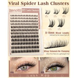 Spider Lash Clusters Wispy Eyelash Clusters Natural Breeze Lashes Cluster Venus Cluster Eyelash Extensions D Curly Cosplay Individual Lashes with Invisible Band DIY at Home 8-16mm by zenotti