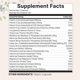 Micro Ingredients Pure Methylated Multivitamin, 240 Capsules | 11-in-1 Formula with Vitamins C, D, B12, Folate, Magnesium, Zinc & More | Supports Daily Wellness & Immune Health | Filler Free, Non-GMO