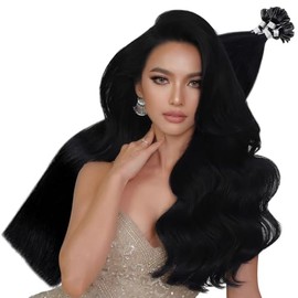 Hetto U Tip Hair Extensions Human Hair Black Long Straight 20 inch Black K Tip Extensions Real Human Hair 50g/s
