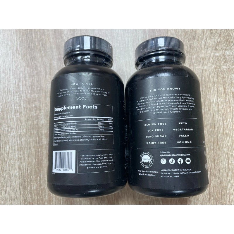 *2 PACK* Instant Hydration Vitamin D+K Dietary Supplement 90 Capsules