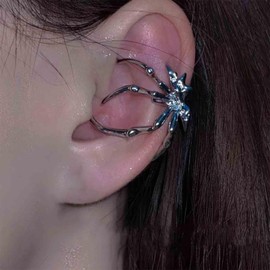 Aneneiceera Punk Spider Earrings Silver Exaggerated Spider Earrings Crystal Spider Climber Earrings Vintage Streampunk Earrings Gothic No Piering Earrings Jewellery for Women and Girls, Zinc