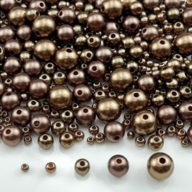 Xinhongo 175g Pearl Beads 3mm 4mm 6mm 8mm 10mm Pearl Craft Beads Sew on Pearls Round Loose Pearls for Sewing Crafts Decoration Bracelet Necklace Jewelry Making Vase Filler(Coffee)