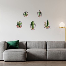 Vinyl Home Living Room Art Wall Hanging Vase Decoration 12" x 20" Multicolored Cactus Plants Design Easy to Apply Wall Decal - Bedroom Art Succulent Garden Plants Wall Décor Sticker
