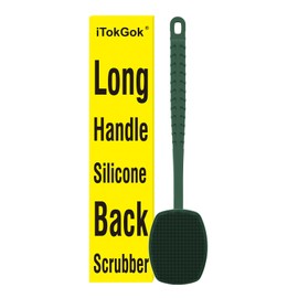 iTokGoK® All New Premium Silicone Back Scrubber with Tire Anti-Slip Long Handle for Shower, Gentle Exfoliating and Massage Brush Scrubber for Sensitive Skin for Men and Women (Midnight Green)