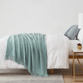 BOURINA Textured Solid Soft Sofa Throw Couch Cover Knitted Decorative Blanket,Aqua, 127x228cm