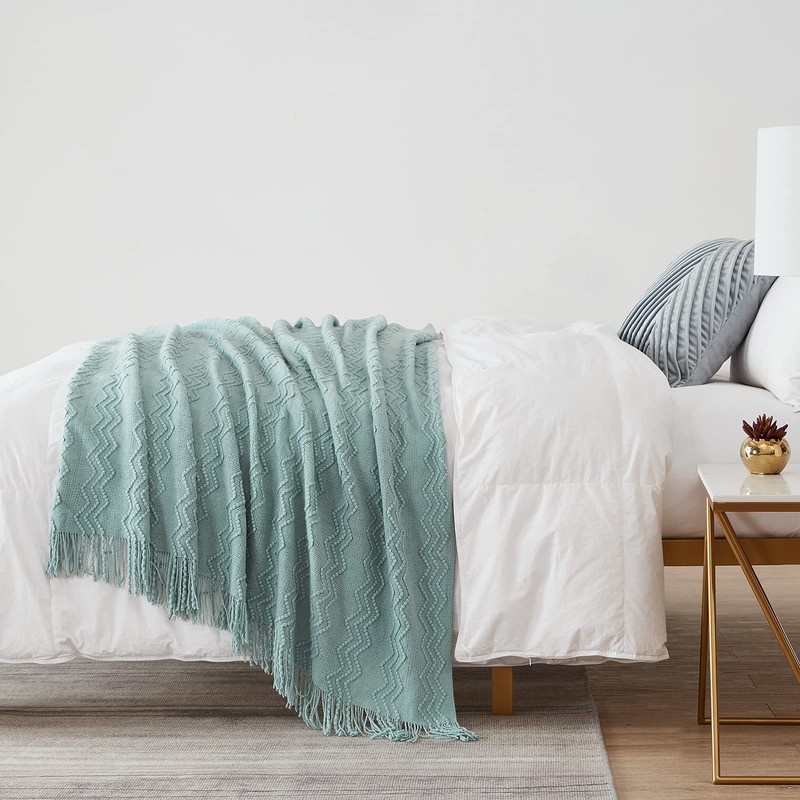 BOURINA Textured Solid Soft Sofa Throw Couch Cover Knitted Decorative