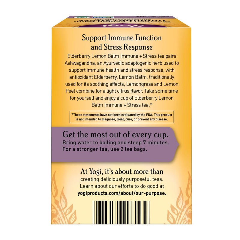 Yogi Tea Organic Lemon Balm Elderberry Immune Stress Tea, 16