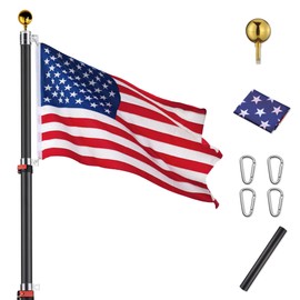 Yescom 25ft Black Telescopic Heavy Duty Aluminum Flag Pole Kit Fly 2 Flags 3'x5' US Flag & Ball Top Flagpole for Yard Outdoor Garden