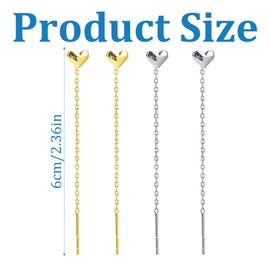 2 Pairs of Earrings for Women Dangle Earrings Drop Thread Dangle Earrings Minimalism Dipped Long Chain Earring Tassel Earrings, Heart Threader Earrings Sterling Silver Thread Earrings