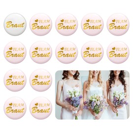 Pack of 14 Buttons Team Bride, Team Bride Buttons Badge, 1 Badge "Bride", 13 Badges "Team Bride", Buttons Team Bride, Women Badge for Bridal Shower, Engagement Party, Wedding (Pink, White), Plastic