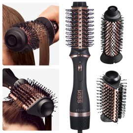 KISS Volume & Style Boosting 2-in-1 Air Brush, Interchangeable Ceramic Waterdrop & 1.5” Round Brush Head, Maximum Root Boosting Hair Dryer, 4 Heat Settings, Tangle-Free Bristles, 360° Swivel Cord