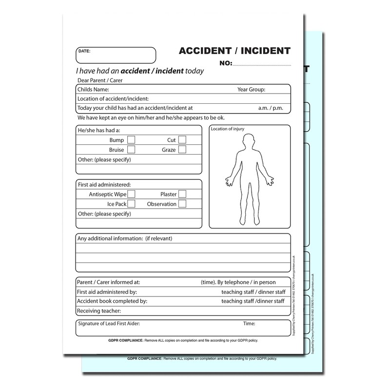 Cherry Carbonless NCR School Accident/Incident Duplicate Book for Pupils A5