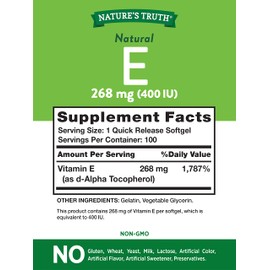 Nature's Truth Vitamin E 400 Natural (d-Alpha) 100 Softgels, 100 Count