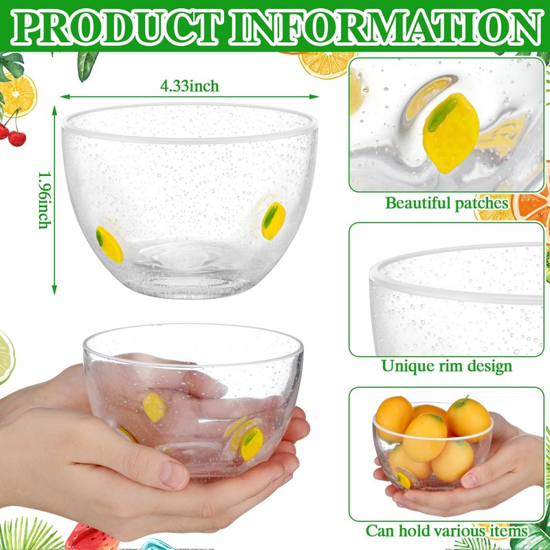 Potchen 2 Pcs Lemon Kitchen Decor Glass Bowls, Summer Decorative
