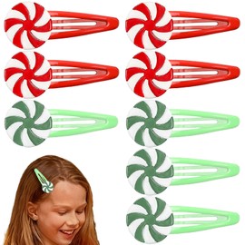 8PCS Christmas Candy Cane Hair clip for Girl Candy Peppermint Stripe Hairpin Lollipop Candy Cane Hair Accessory for Woman XMAS Christmas Stocking Stuffers Birthday Halloween (White + Green)