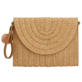 Straw Clutch,Straw Handbag Clutch for Women Summer Beach Straw Woven Envelope Purse Wallet (Dark khaki)
