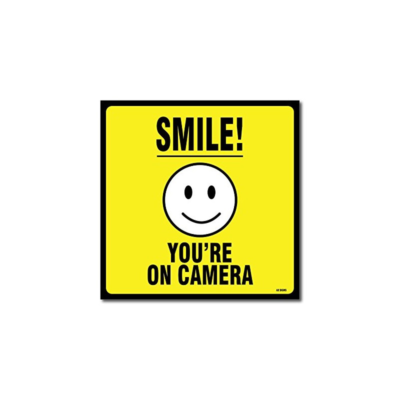 (4-Pack) Smile! You Are On Camera Sign, 5.5 X 5.5
