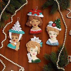 Bucilla Felt Applique 4 Piece Ornament Making Kit, Christmas Hat Parade, Perfect for DIY Arts and Crafts, 89509E