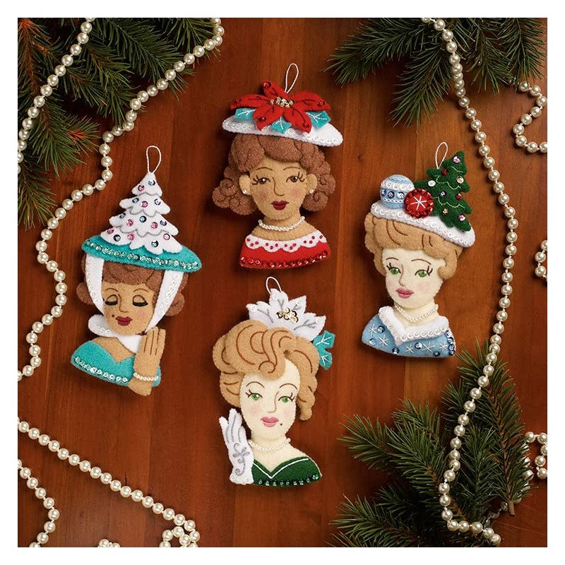 Bucilla Felt Applique 4 Piece Ornament Making Kit, Christmas Hat