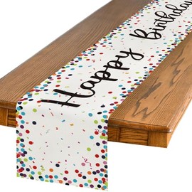 Artoid Mode Camino de Mesa de Lunares Beige Feliz Cumpleaños, Decoración de Mesa de Cocina Comedor Estacional para Decoración de Fiesta en Casa 13x72 Pulgadas