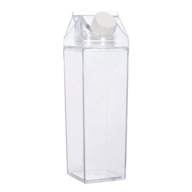 Milk Carton Water Bottle 17oz (500mL) Plastic Clear Square Milk Bottles BPA Free Leakproof Milk Carton Cups Portable Reusable Milk Carton Shaped Juice Bottle for Gym Outdoor Sports Travel Camping