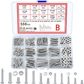 wugongshan 550 Pcs Screws Bolts and Nuts Assortment Kit, Metric Machine Screws and Nuts and Flat Washers, M3/M4/M5 Slotted Pan Head Hex Bolts Sets (B)