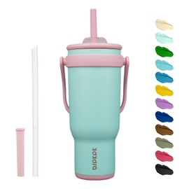 BJPKPK 40 OZ Insulated Travel Tumbler with Handle and Straw, Stainless Steel Water Bottle, Double Wall Vacuum Insulated Mug, for Work, Car, Travel, Guava