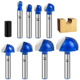 SMJXTOP 8Pcs Cove Box Round Nose Router Bit Set 1/4 Inch Shank, Carbide Tipped Core Box Router Bit-1/4 5/16" 3/8" 1/2" 5/8" 3/4" 7/8" 1" Cutting Diameter, for DIY, Woodworking Project