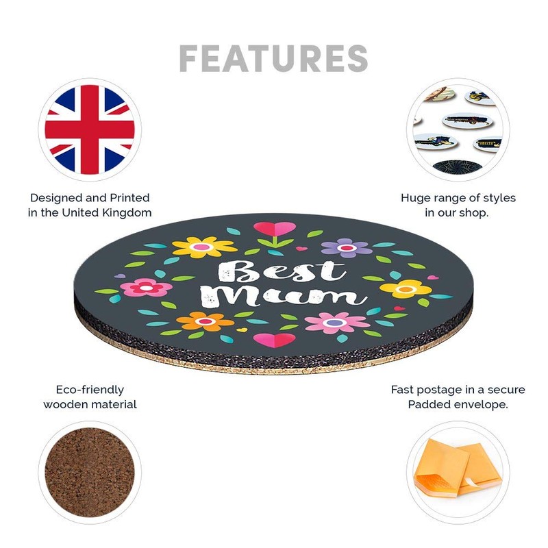 Round Single Coaster - Best Mum Flowery Pattern Mothers Day