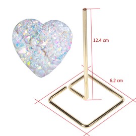 SUNYIK Heart Shaped Titanium Coated Rock Crystal Cluster on Metal Stand, Quartz Drusy Geode Specimen for Home Office Valentine's Day Decoration, AB Crystal Color/Gold Plated Stainless Steel